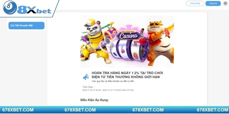 6 khuyến mãi hoàn trả 8XBET nổi bật không nên bỏ lỡ